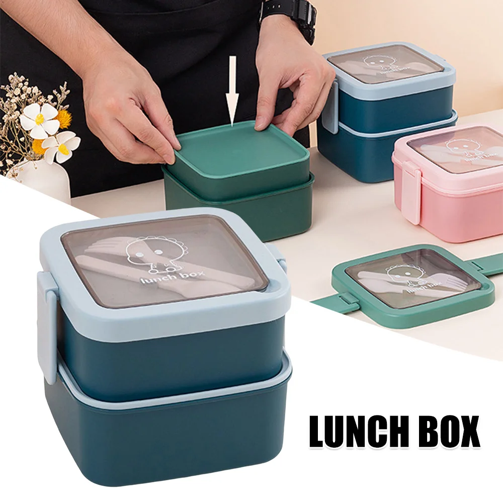 

Portable Lunch Box Double-layer Bento Box With Tablewar for School Office Food Storage Container with Dinnerware NIN668
