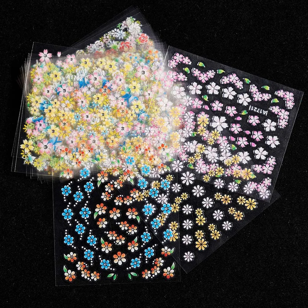 

24Sheets/Set 3d Rhinestones Flower Nail Sticker Spring Summer Floral Stickers For Adhesive Nails Semi Cured Gel Nails Sticker#6P