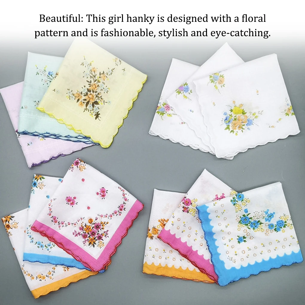 

10 Pieces Handkerchiefs Portable Hiking Traveling Pocket Towel Baby Feeding Cotton Hankies Festival Pattern Random
