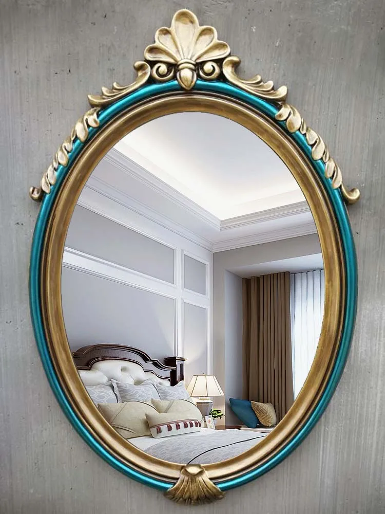 

Wall-Mounted European Style American Decoration Hallway Mirror Oval Bathroom Mirror Waterproof Bathroom Mirror Dressing Mirror