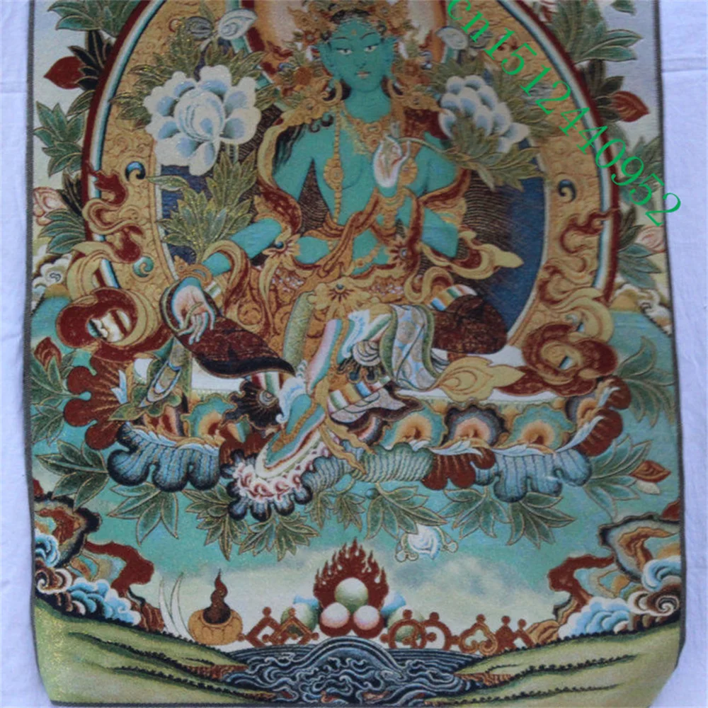 

Tibetan Buddha statue Nepal Thangka portrait brocade painting silk embroidery Green Tara Thangka embroidery