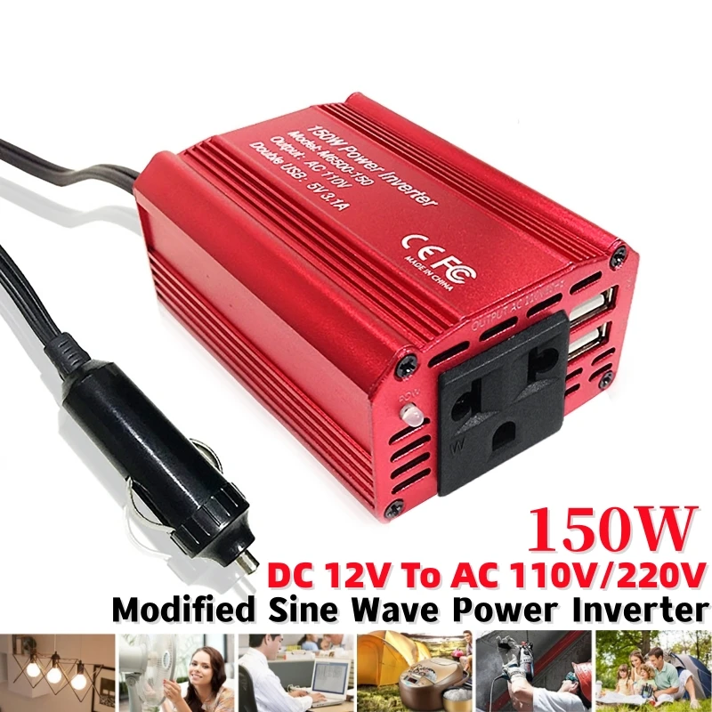 

150W Modified Sine Wave Power Inverter Voltage Transformer Intelligent Digital for Car DC12V to AC 220V/110V Converter US EU