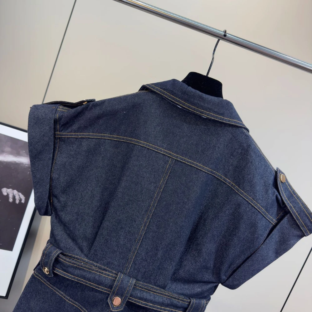 VGH Ретро английский стиль джинсовые комбинезоны для женщин с лацканами и