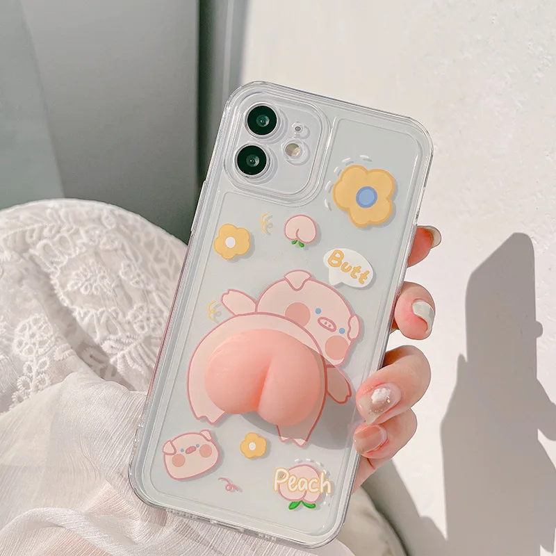 

3D Pig Butt Transparent Phone Case For iPhone14 13 12 11 Pro Xs Max X Xr 7 8 Plus Se2 Shockproof Silicone Cover