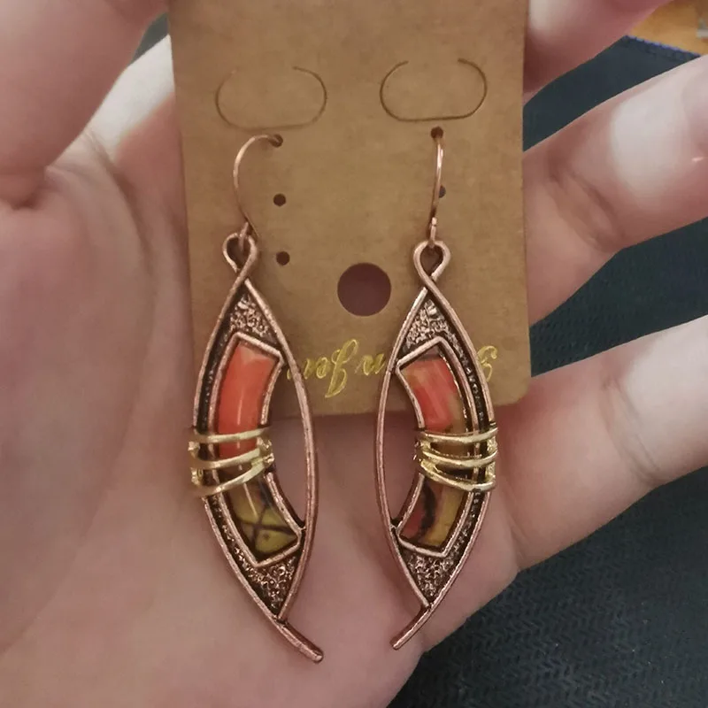 Женские серьги с камнем Винтажные желтого и оранжевого цветов из полого металла