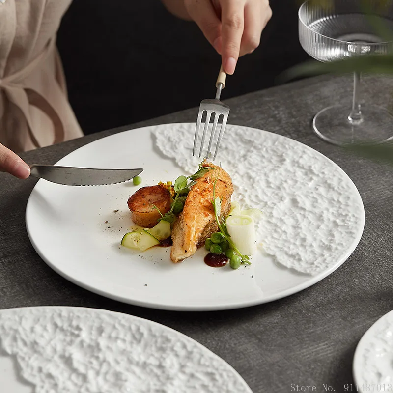 

1 шт. Европейская керамическая креативная рельефная Посуда С Рельефной текстурой, бытовые кухонные принадлежности для ресторана, обеденная тарелка для западного стейка