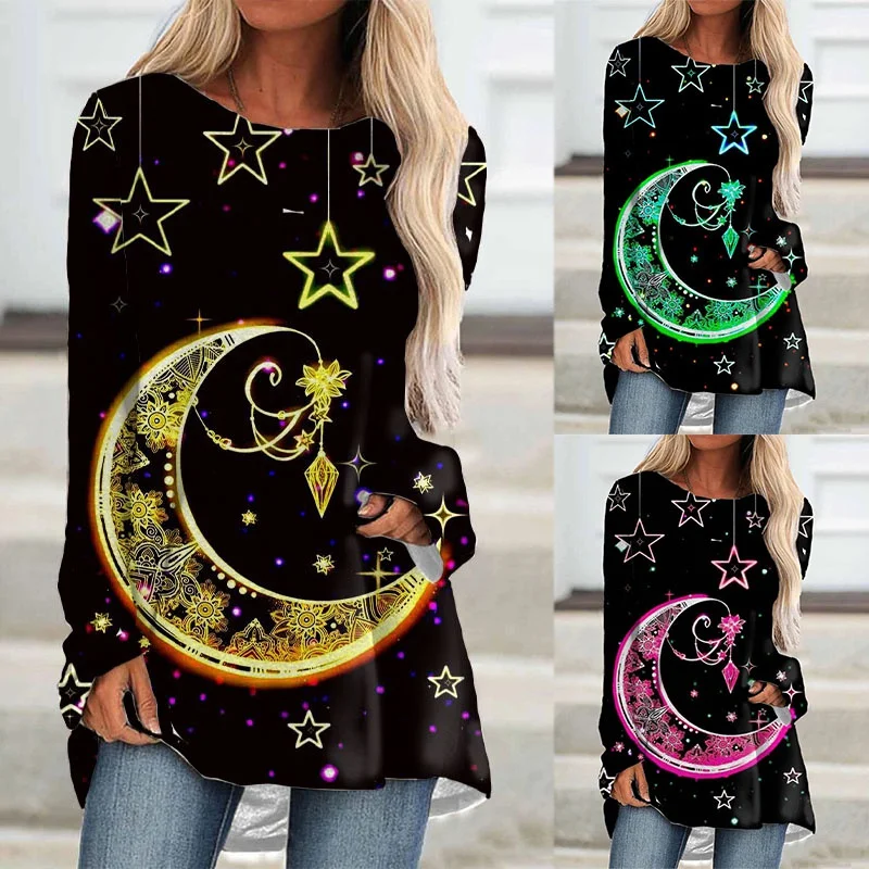 

Женская футболка с длинным рукавом и круглым вырезом, с принтом Луны