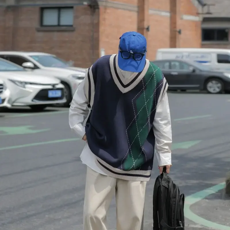 Мужской вязаный жилет с v-образным вырезом корейская популярная одежда свитера в