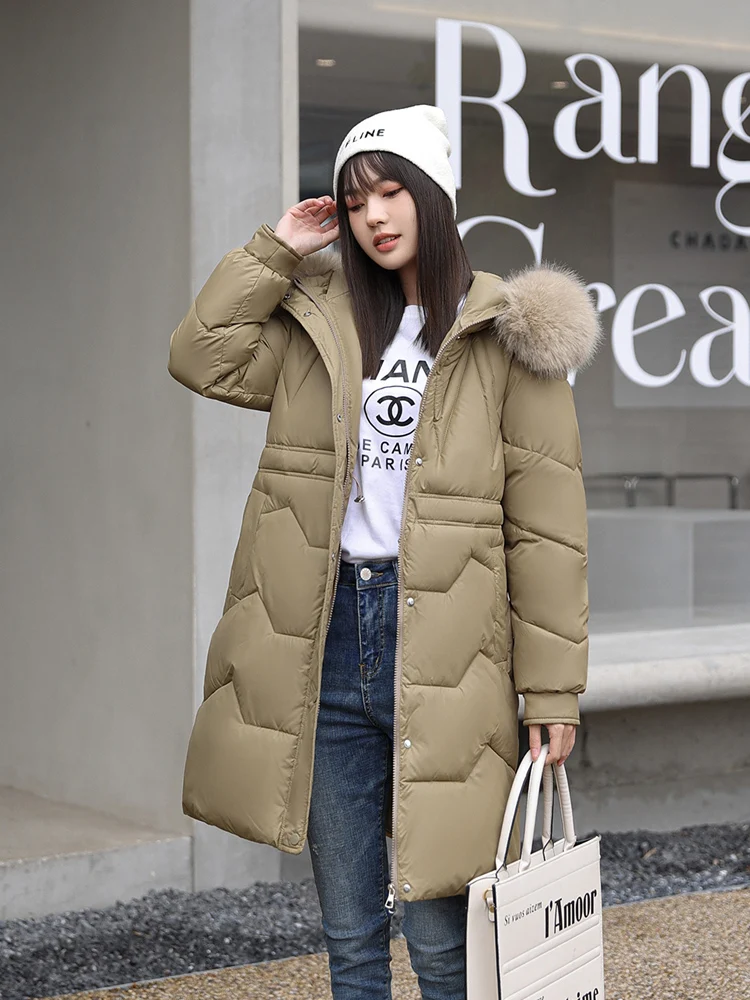 MEILLY DOPHIN 2023 Korea Fashion Down Cotton Hooded Winter Jacket Women All-Match Mid-Length Winter Fur Collar Parka Coat Female