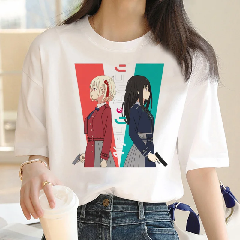 

lycoris recoil t shirt men vintage casual white t shirt streetwear manga clothes top tees vintage