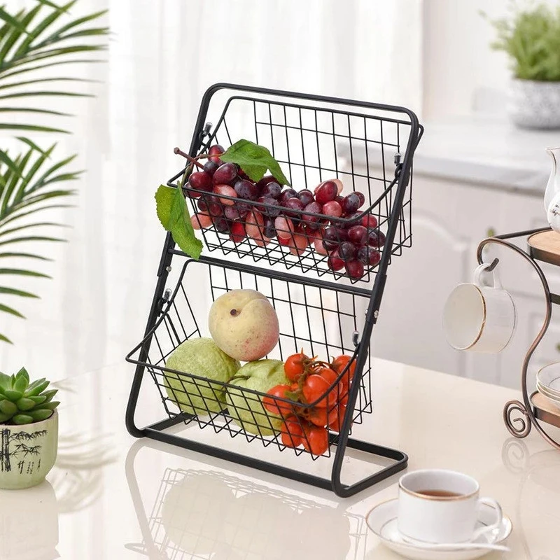 

Kitchen Organizer Shelf Iron Spice Seasoning Bottle Storage Basket Vegetables Fruits Holder Desktop Removable Standing Rack