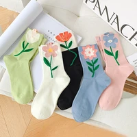 three dimensional flower print socks kawaii korean woman clothes tulip flowers sports harajuku trend mid tube socks womens