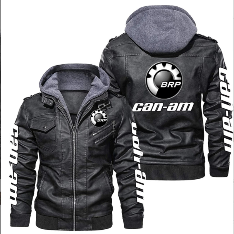 

New CAN-AM logo Men's Leather Jackets Winter Casual Motorcycle PU Jacket Biker Leather Coats Brand Clothing EU Size
