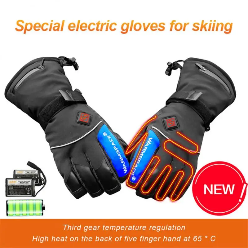 

Waterproof Ski Hot Gloves Anti-skid Full Finger Warm Gloves 4000mah Pu Electric Heating Gloves Outdoor Mittens Wear-resistant