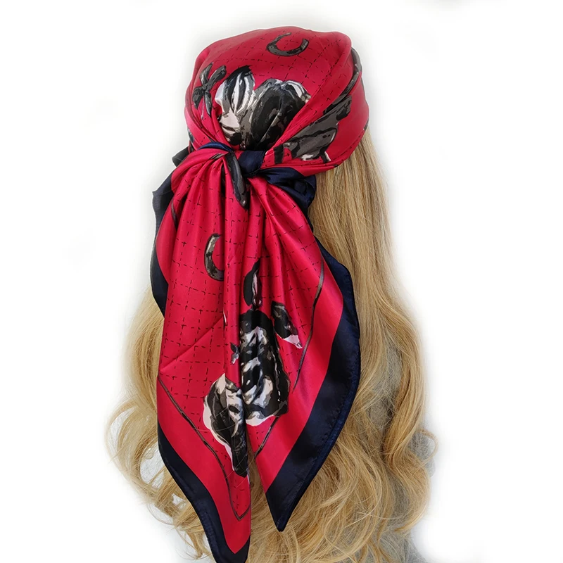 Роскошный брендовый саржевый Шелковый большой шарф 90*90 см женский модный