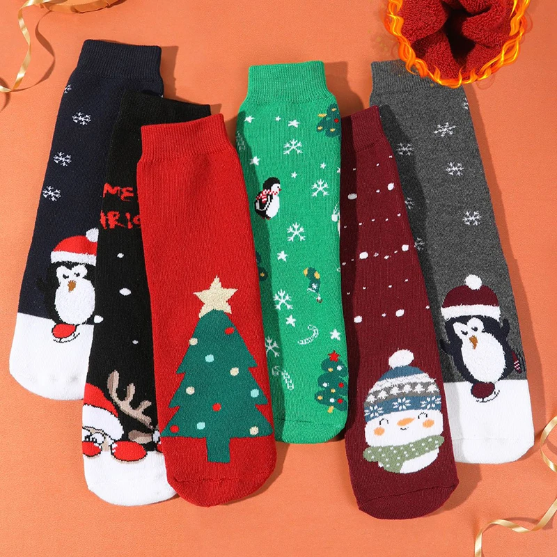 

1Pair Kids Children's Socks For Girls Boys Thicken Christmas Socks Warm Santa Claus Female Socks Kids Infant Short Terry Socks