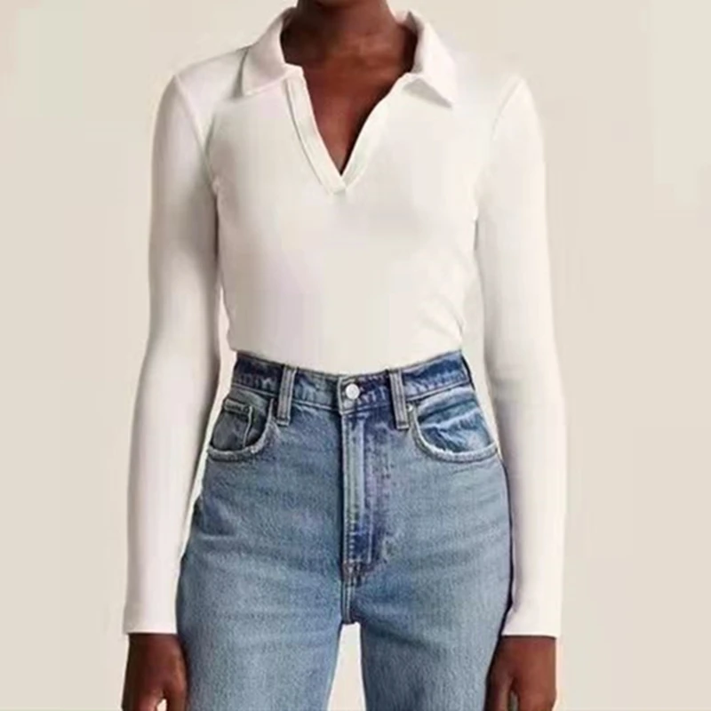 

Spring Women Thread Cotton T-Shirt Femal Knit Casual O-Neck Long Sleeve Tight Short Single Bottomed Shirt Top Small Deer AF02