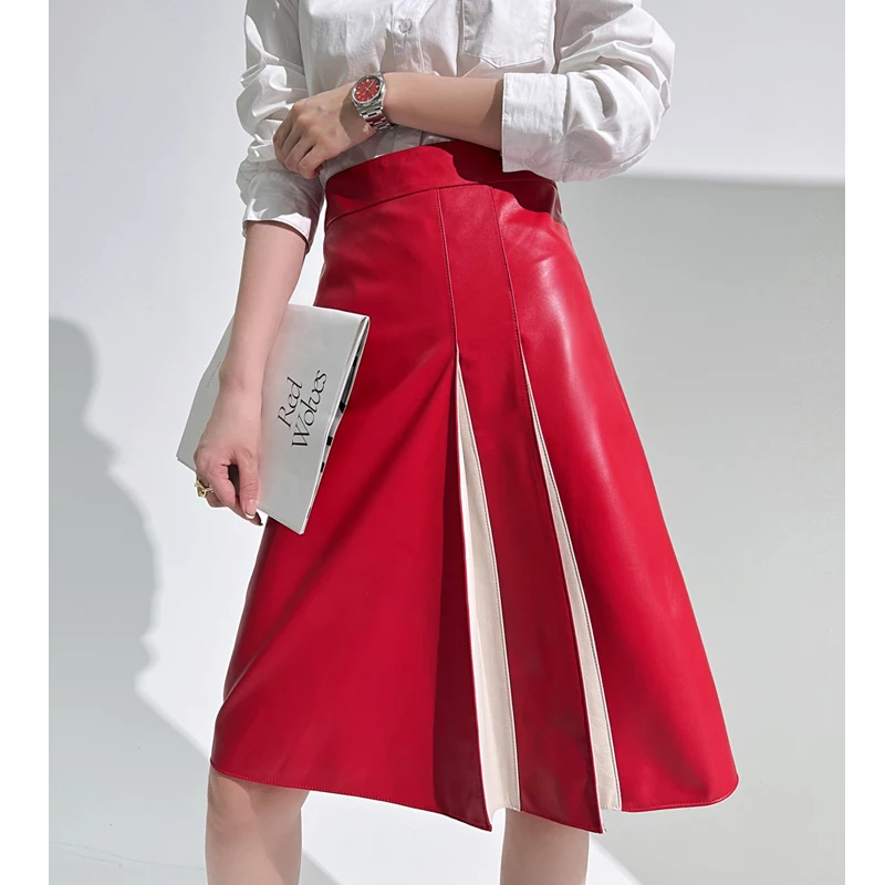 

Splicing Women Clothing England Fashion Fungus Waist Umbrella Pleated Skirt Femme Chic Beige Fold Faldas Largas Streetwea