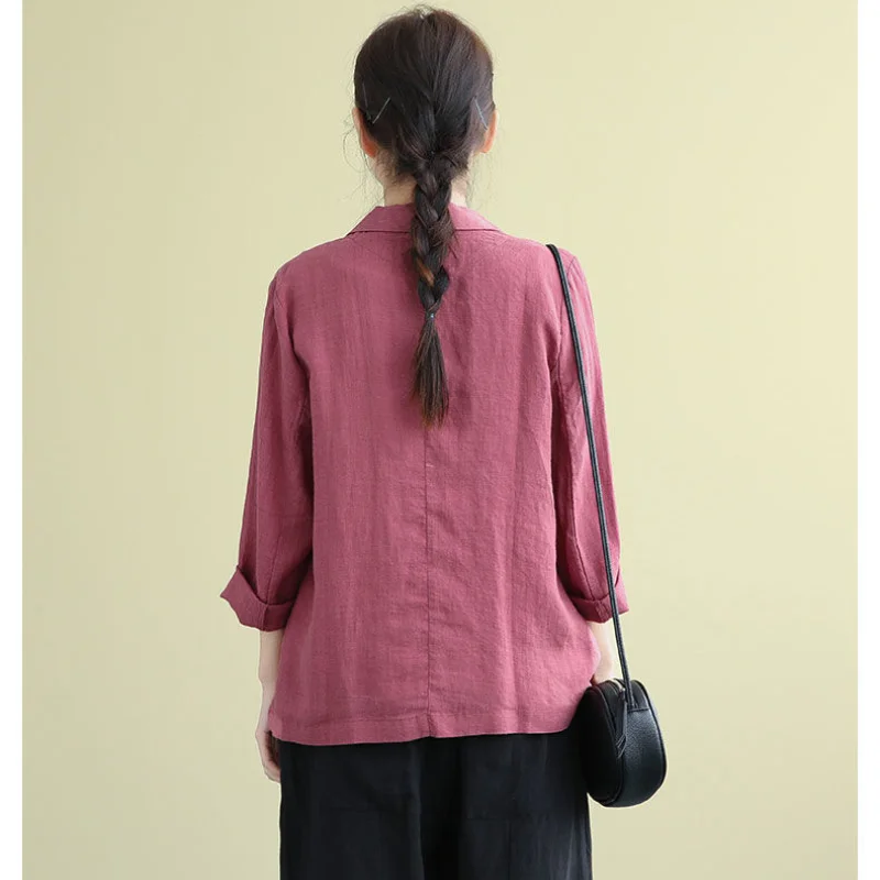 Женский элегантный хлопковый пиджак свободного покроя повседневный однотонный