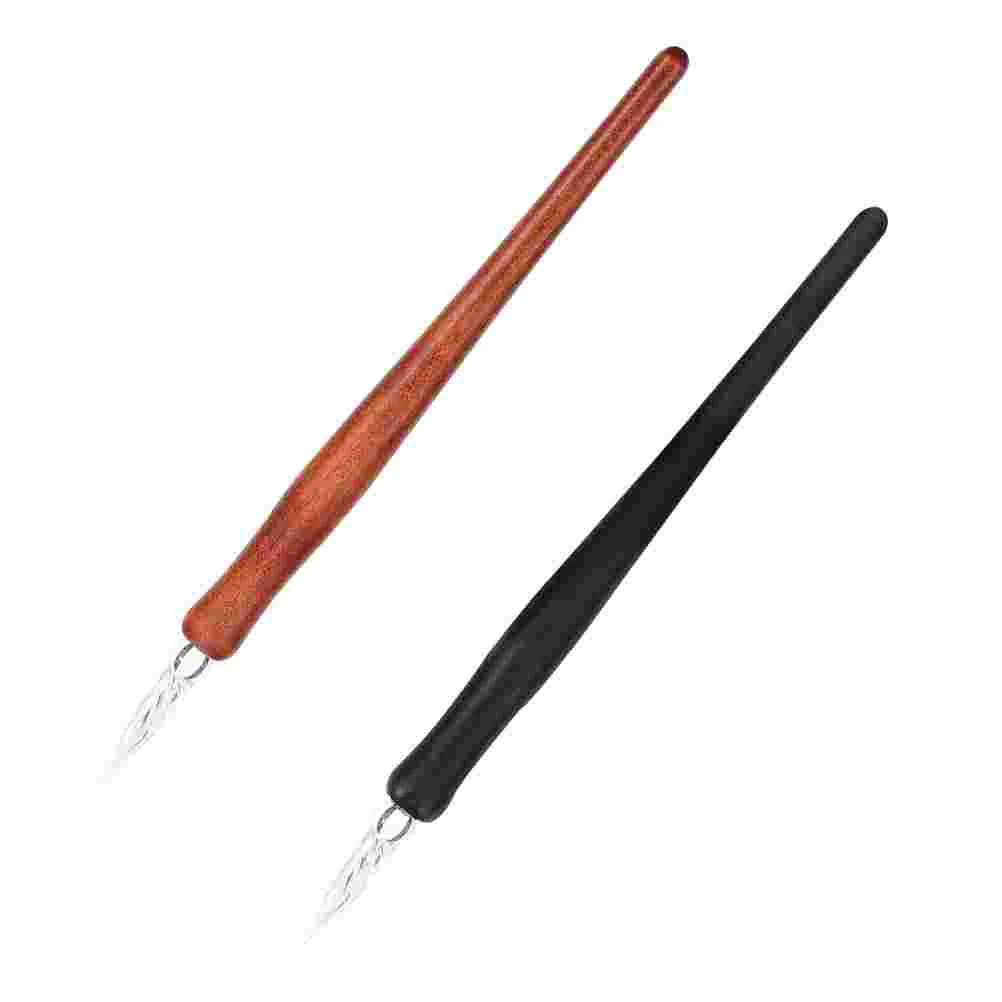 

2 Pcs Dip Pen Calligraphy Pens House Decorations Home Writing Stylish Glass Signature Dipped Wood Handle Student Goth