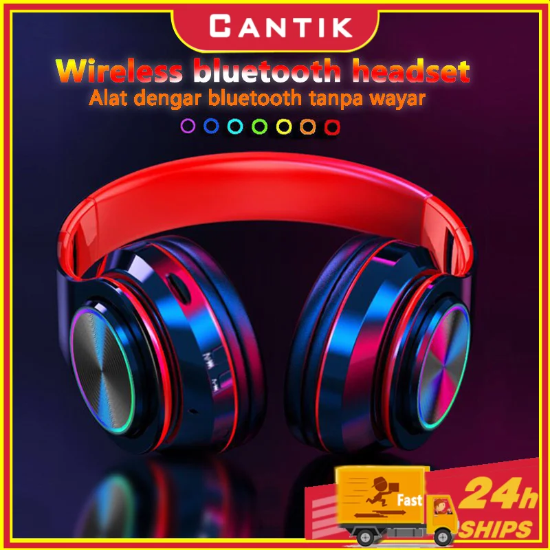 

NEW ready stockB39 Wireless Headset Bluetooth 5.0 Colorful LED Bass Stereo Wireless Headphones Ove-Ear Headphone gaming