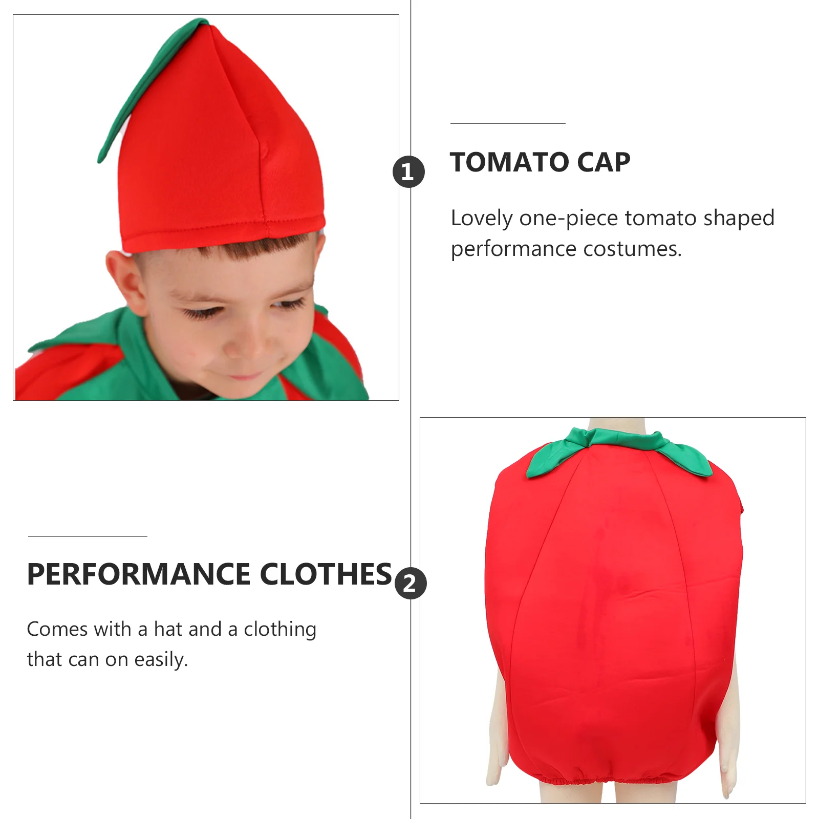 

Tomato Kids Clothes Performance Costumes Stage Cosplay Accessories Unisex Dress Props Fruit Hat Vegetables Kit