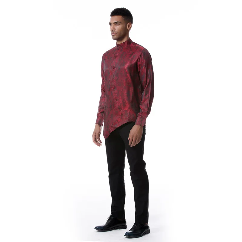 Mattswag Mens Paisley Printed Irregular Oblique Hem Shirts High Quality Social Men's Clothing Fashion Party Prom Chemise Hombre