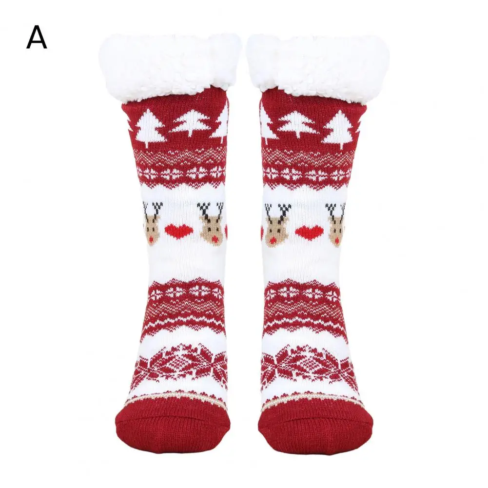 

Holiday Mid-calf Socks Cozy Winter Women's Christmas Tree Deer Snowflake Print Floor Socks Mid-tube Thickened Fleece for Indoor