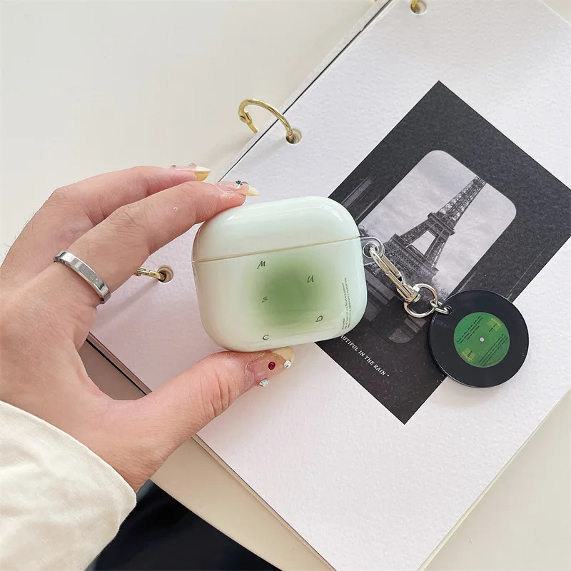 Fashion Simplicity Green Gradient Airpods Bluetooth Headset Case  For Airpods1/2/3/Pro Silicone Vinyl Record Pendant