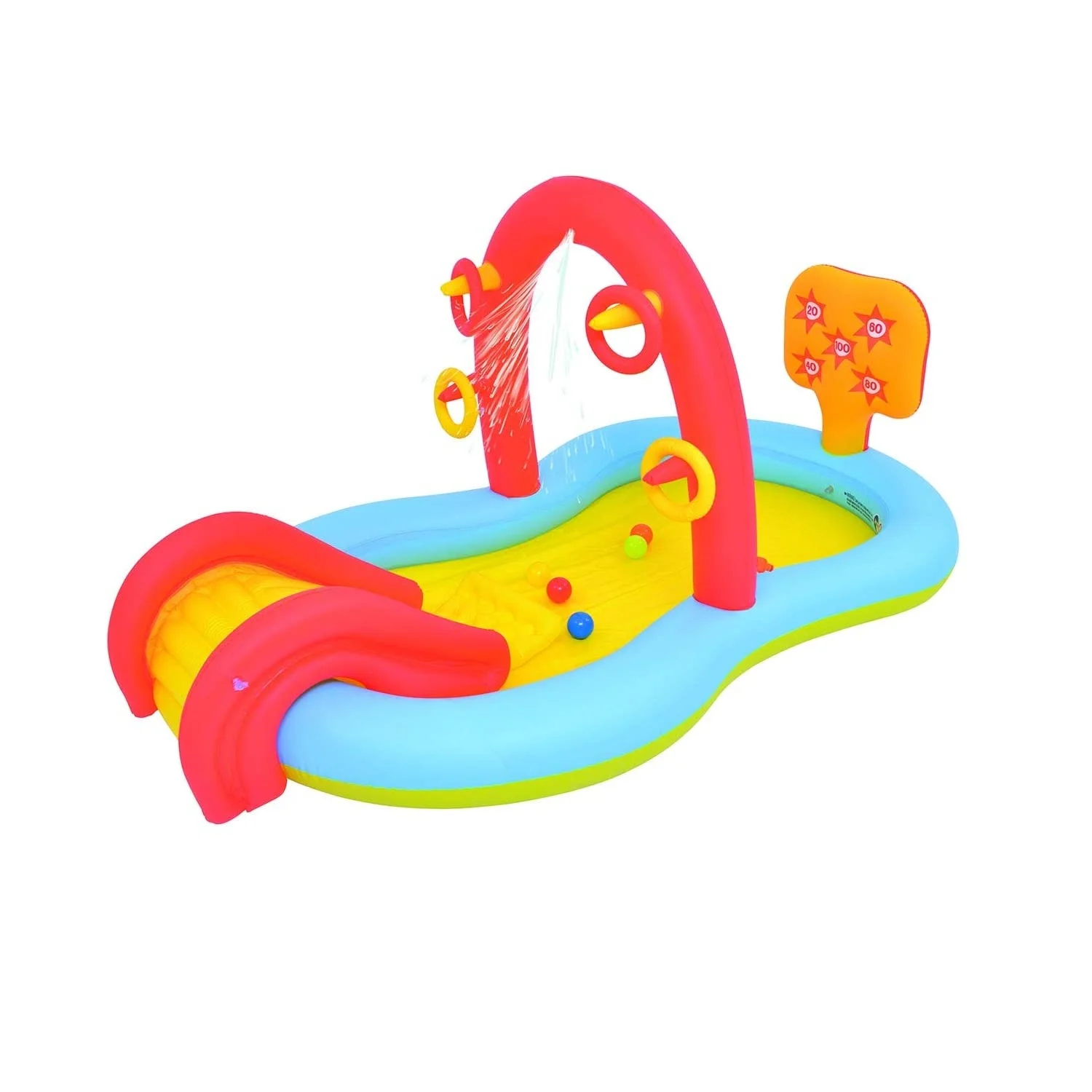 Sliding Play Pool for Kids Age 3+, Multi-Functions of Slide, Spray Water, Toss Ring and Ball 88.5 x 49 x 41inch