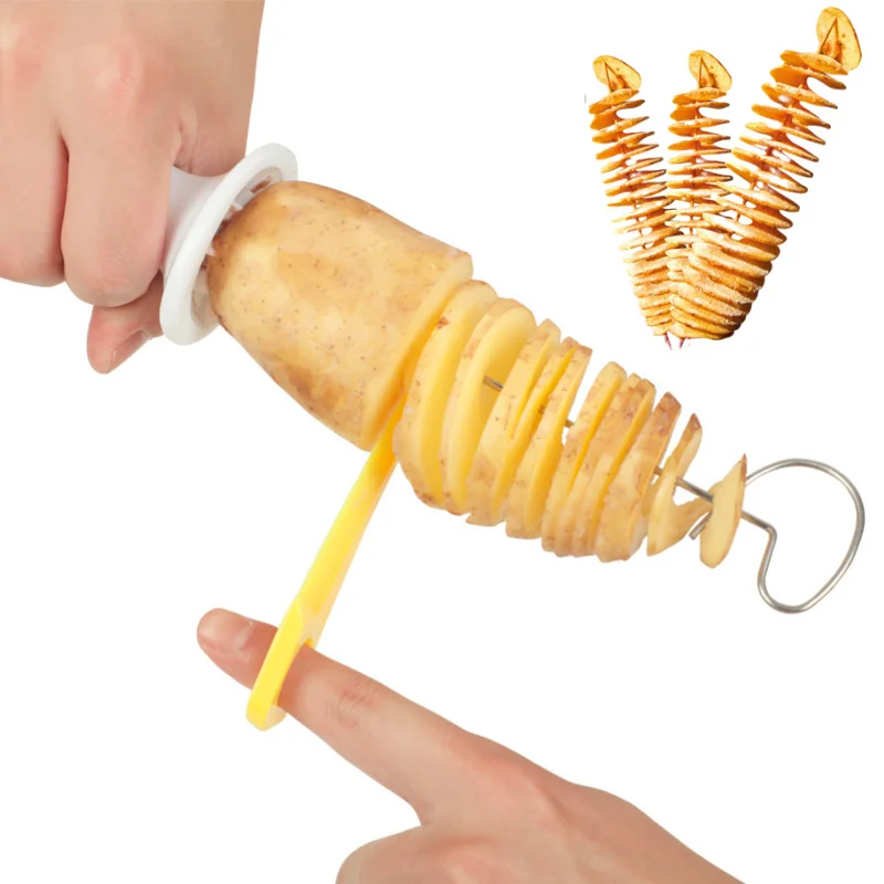 

2023 Protable Potato BBQ Skewers For Camping Chips Maker Potato Slicer Potato Spiral Cutter Barbecue Tools Kitchen Accessories