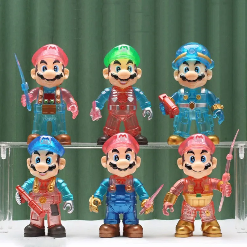

6Pcs/Set Game Super Mario Bros Anime Figures Toys Luigi Yoshi Mario Creative Collectible Model Dolls with Light Fans Gift