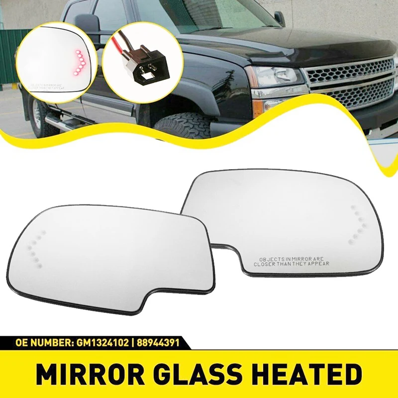

1 Pair Car Front Heated Side Door Wing Rear View Mirror Lens Glass 88944391 88944392 For GMC Chevy Cadillac 2003 - 2007