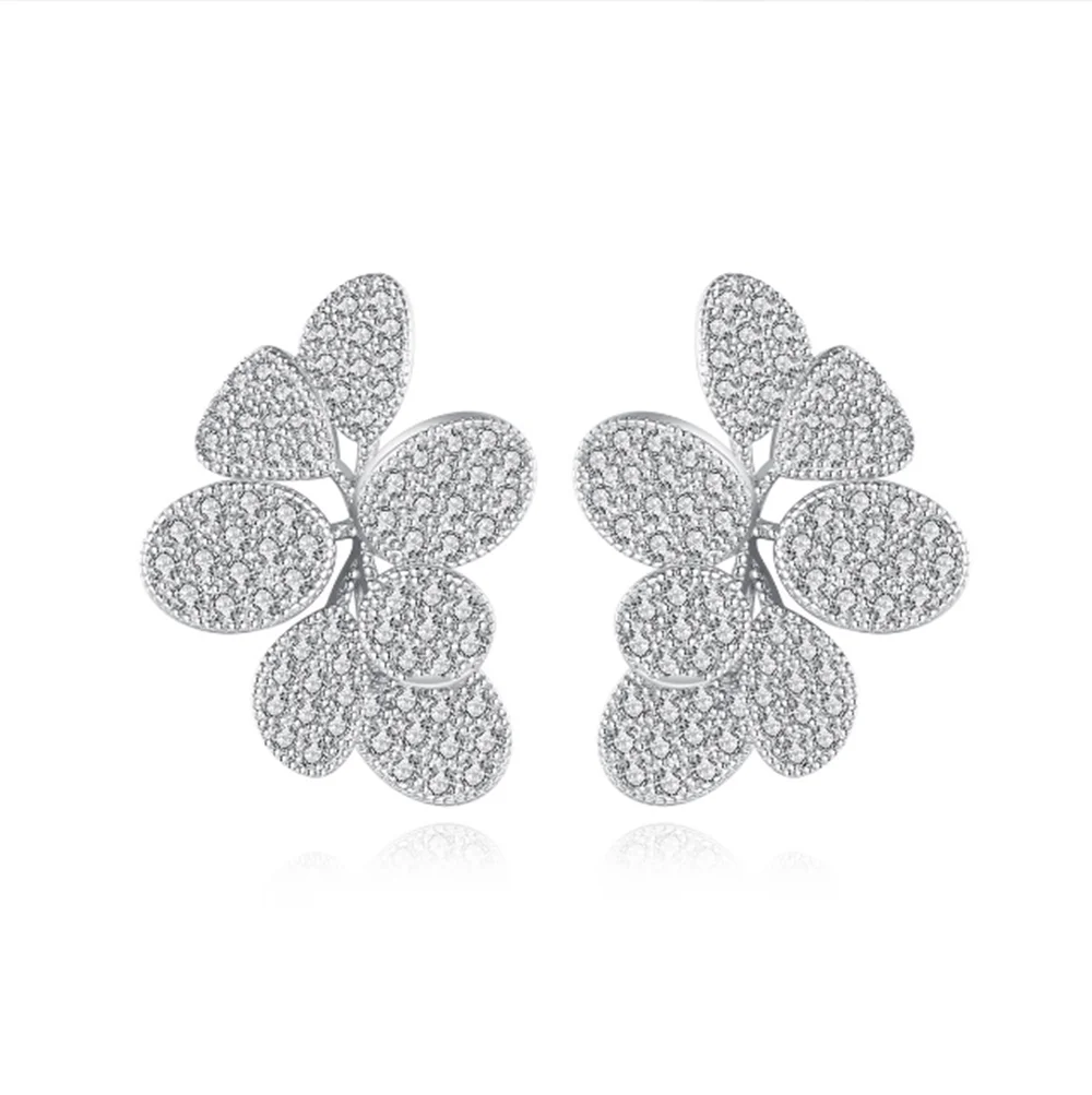 

Fashion AAA Cubic Zircon Flower Shape Stud Earrings for Women Popular Leaf Wedding Birthday Romantic Earring Jewelry Gift