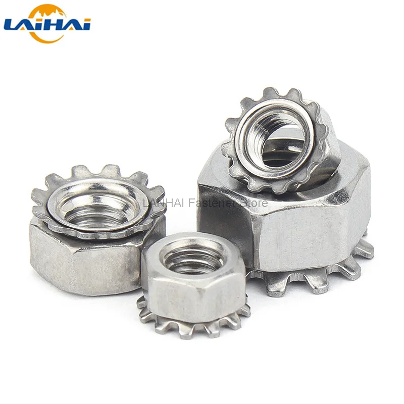 

10/25pcs M3 M4 M5 M6 M8 A2-70 304 Stainless Steel Metric Thread Hexagon Hex Toothed Serrated Washer Gasket Lock Nut K Type Nut