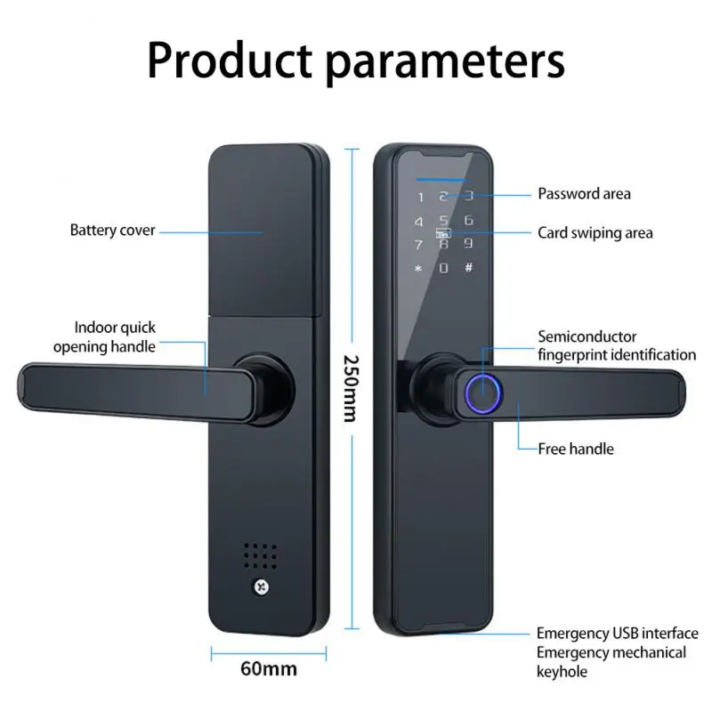 

Security Wifi Password Lock Tuya Unlocking Keyless Lock Smart Card Lock Silent Biometric Fingerprint Smart Home Anti-theft Door