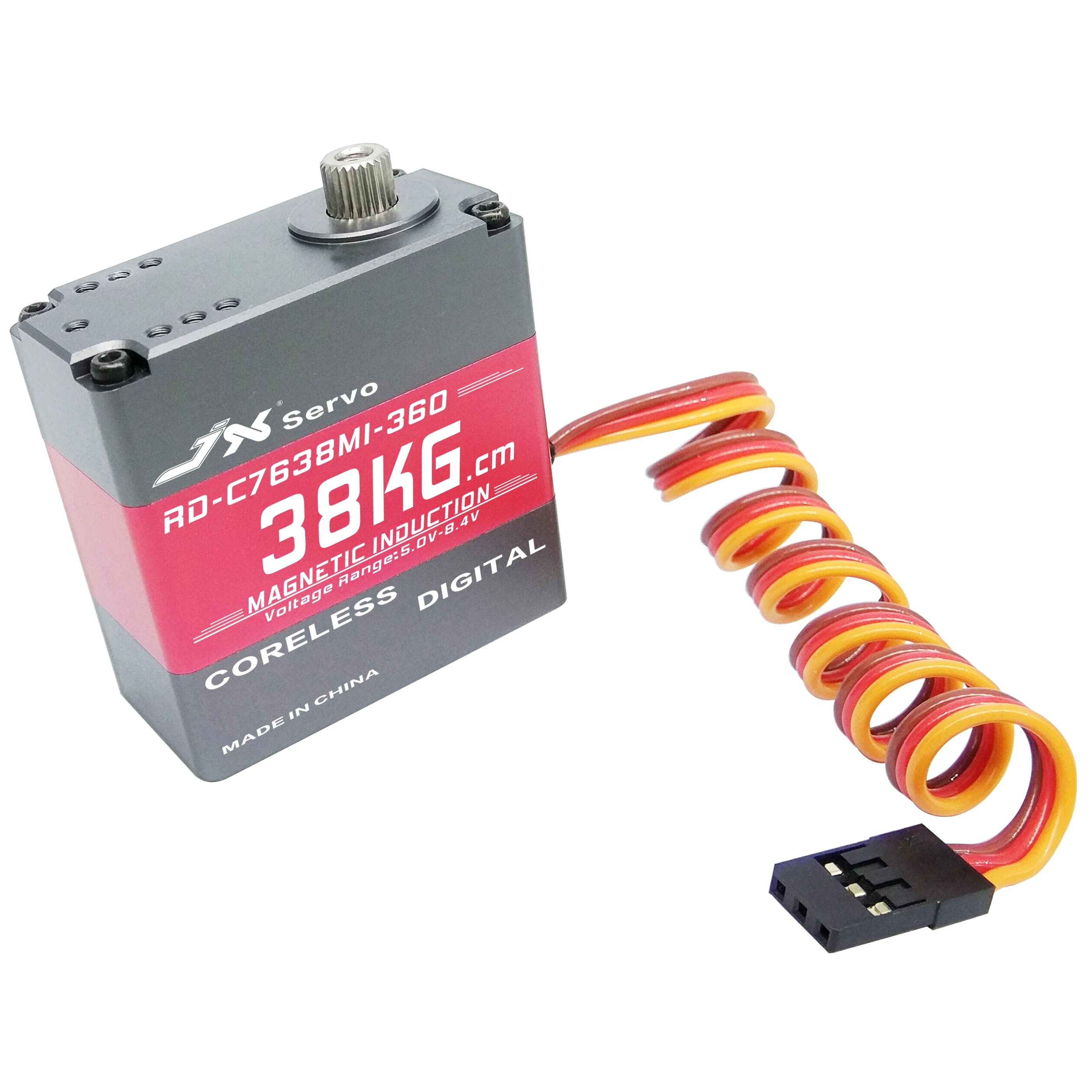 

JX Servo/RD-C7638MI-360/ 38KG magnetic sensing 360-degree steering gear double-shaft hollow cup steering gear