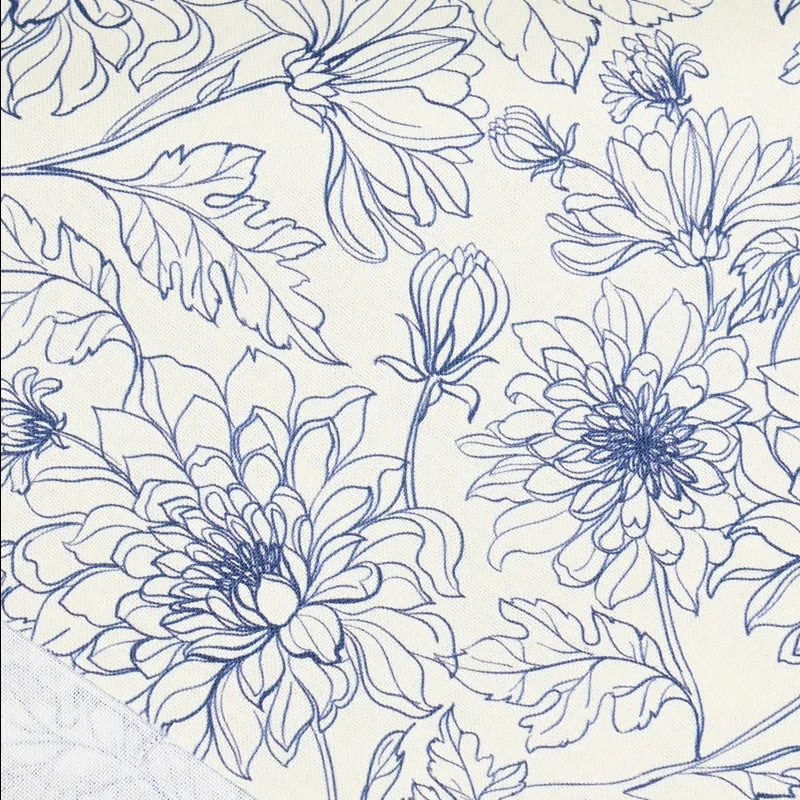 Half Yard 100% Cotton Plain Fabric With Retro Hand Drawing Flower Print Handmade DIY Garment Dress Sewing Cloth CR-1505