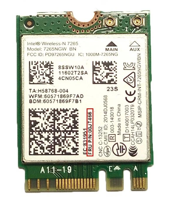 

Новая беспроводная карта для Intel Wireless N 7265 BN 7265NGW WiFi для Bluetooth 4,0 NGFF для ThinkPad L450 T450 T550 FRU:00JT466