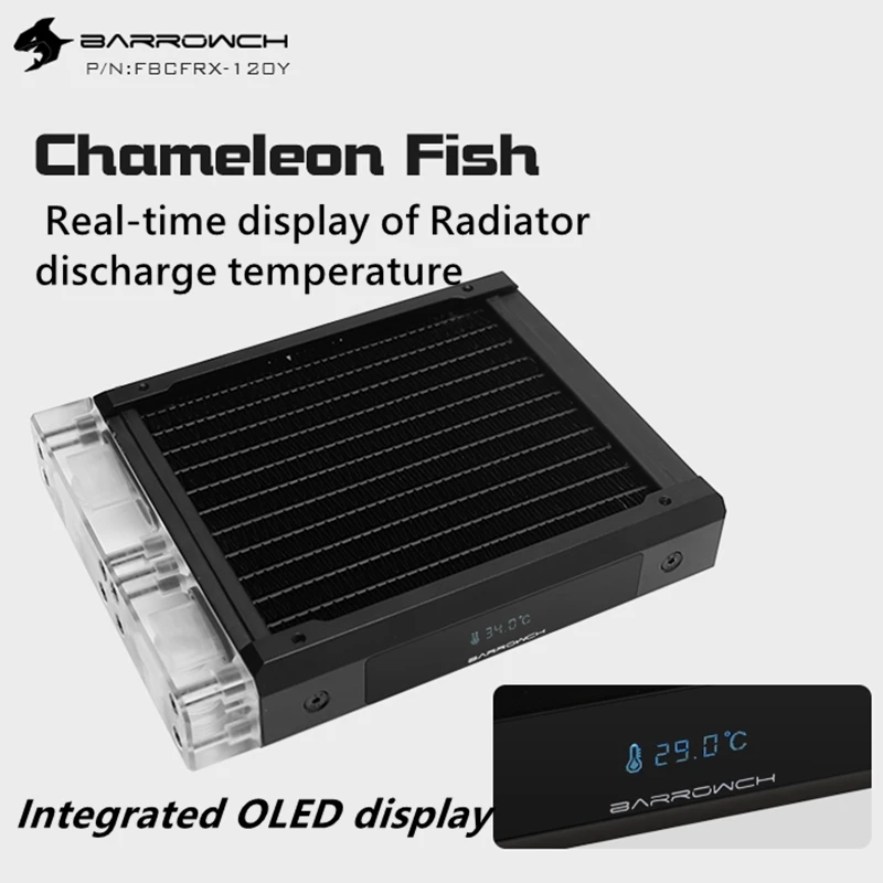

Модульный медный радиатор Barrowch, модельный ряд + температурный монитор, OLED-дисплей для вентилятора 120 мм, искусственная рыба-хамелеон