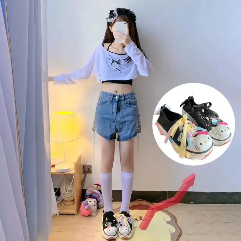 

Удлиняющие туфли Sanrios Hello Kitty Y2K для девочек, новинка, Мультяшные аниме кавайные туфли на толстой подошве с большим носком, подарок близкому д...