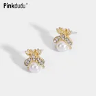 Модные милые серьги-гвоздики Pinkdudu с маленькой Пчелкой и жемчугом, простые серьги из сплава для женщин, ювелирные изделия, аксессуары, подарки PD589