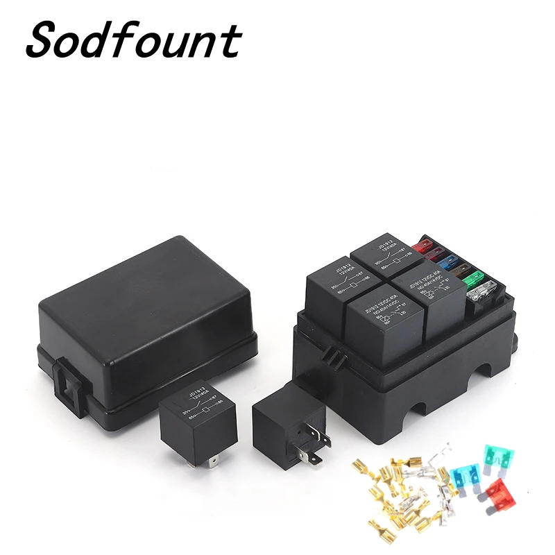 

Free Combination Auto Car Truck 6Way Fuse Holder 4 Relay holder Circuit Standard ATO Blade Fuse Relay Holder 12V 40A Relay