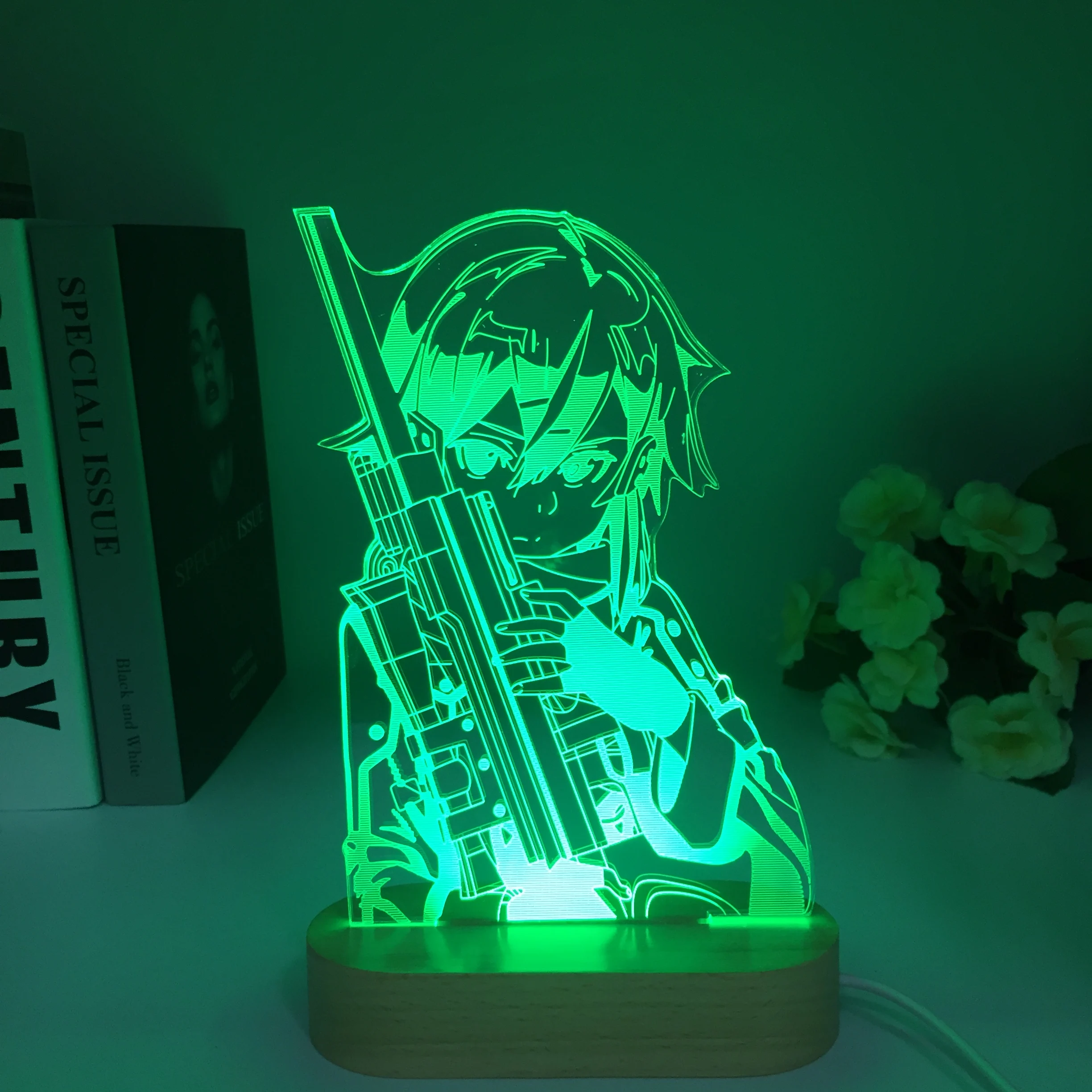 

Wooden Anime Sword Art Online Sinon Figure 3D LED Lamp for Bedroom Decor Nightlight Birthday Gift Manga SAO Wood Led Night Light