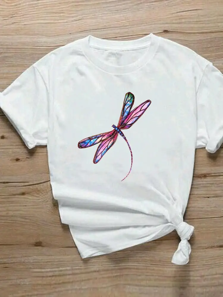 

Футболка женская с рисунком стрекозы, милый модный топ с коротким рукавом, мультяшный рисунок, на лето
