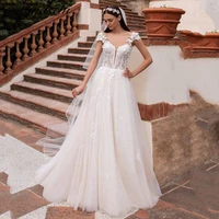 2022 white off the shoulder wedding dress v neck appliques backless sweep train bride gown vestidos elegantes para mujer