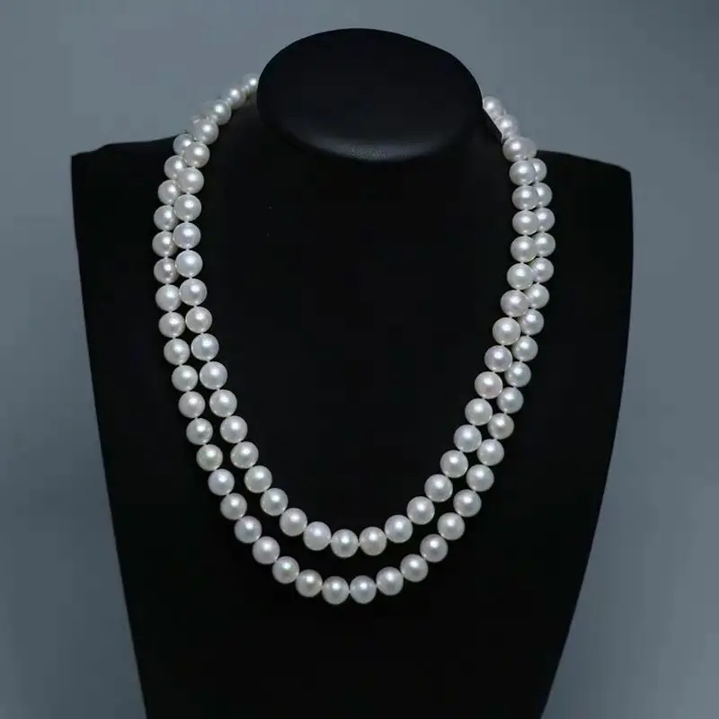 Two Strands 8-9mm South Sea Round White Pearl Necklace 18“19“