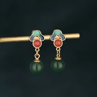charm women ear jewelry enamel color cloud inlaid green natural jade beads earrings small fairy ear stud earrings for women 25mm