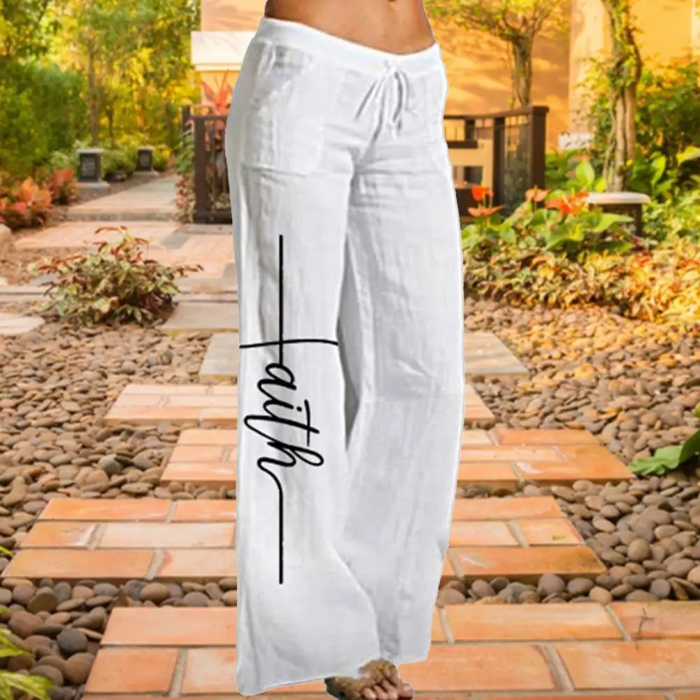 

Full Length Stretchy Band Wide Leg Elastic Waist Summer Pants for Jogging