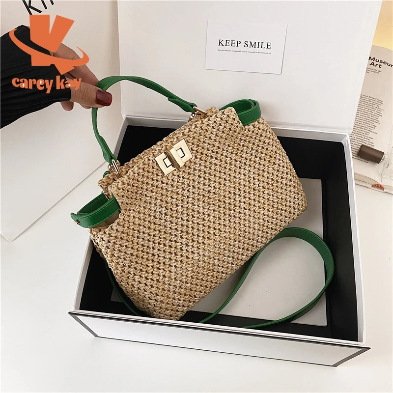 

CAREY KAY Brand Woven Women Shoulder Bag Summer Beach Straw Bag Designer Handbag Purses Large Capacity Tote Luxury Crossbody Bag